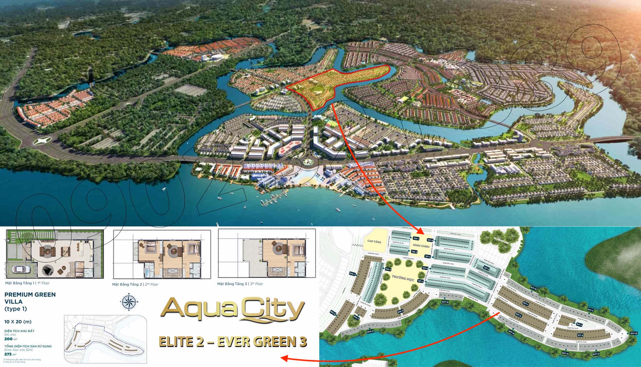 Vị trí biệt thự 10x20m Aqua City khu ELITE 2 (EVER GREEN 3)