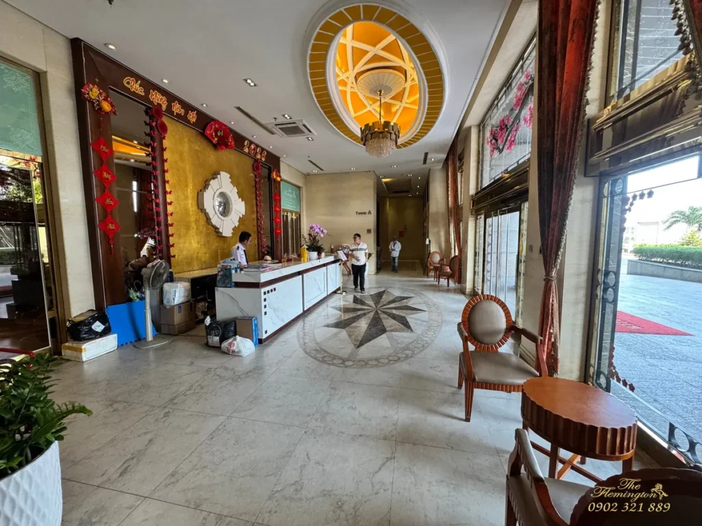 Sảnh tòa nhà căn hộ the flemington – khu lễ tân tầng 5, xem video TikTok tour thực tế