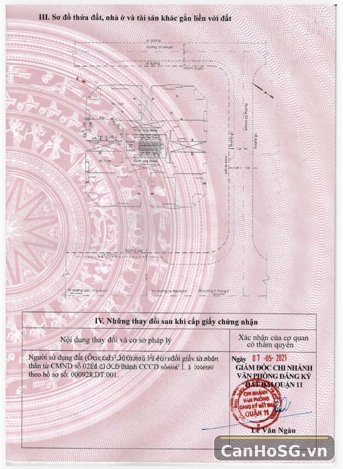 Ảnh sơ đồ và xác nhận thay đổi trên sổ hồng căn hộ The Flemington Quận 11