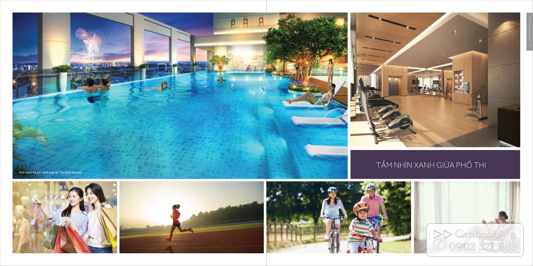 Tiện ích The Park Avenue gồm hồ bơi trên cao, phòng gym, mua sắm, chạy bộ và không gian sống xanh giữa phố thị.