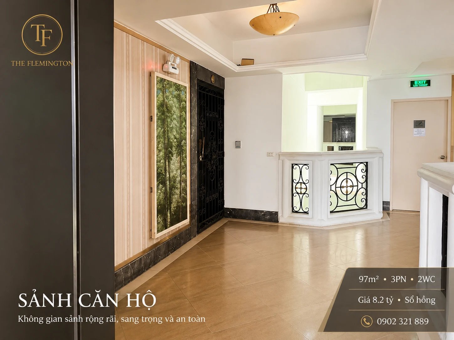 Hành lang sảnh căn hộ The Flemington Quận 11, căn hộ 97m² 3 phòng ngủ 2 nhà vệ sinh, giá 8.2 tỷ, sổ hồng.
