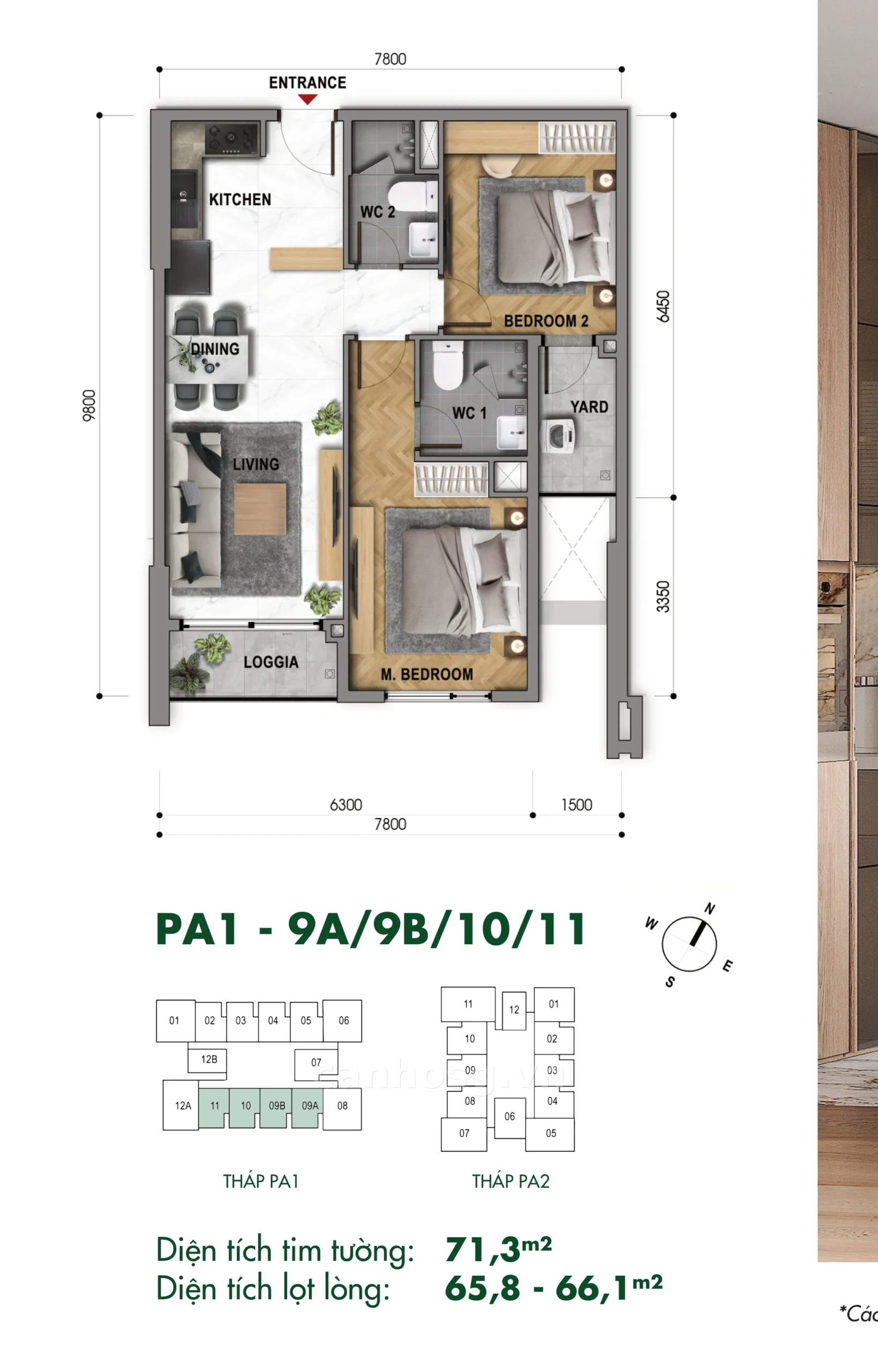 Mặt bằng căn hộ 2 phòng ngủ The Park Avenue