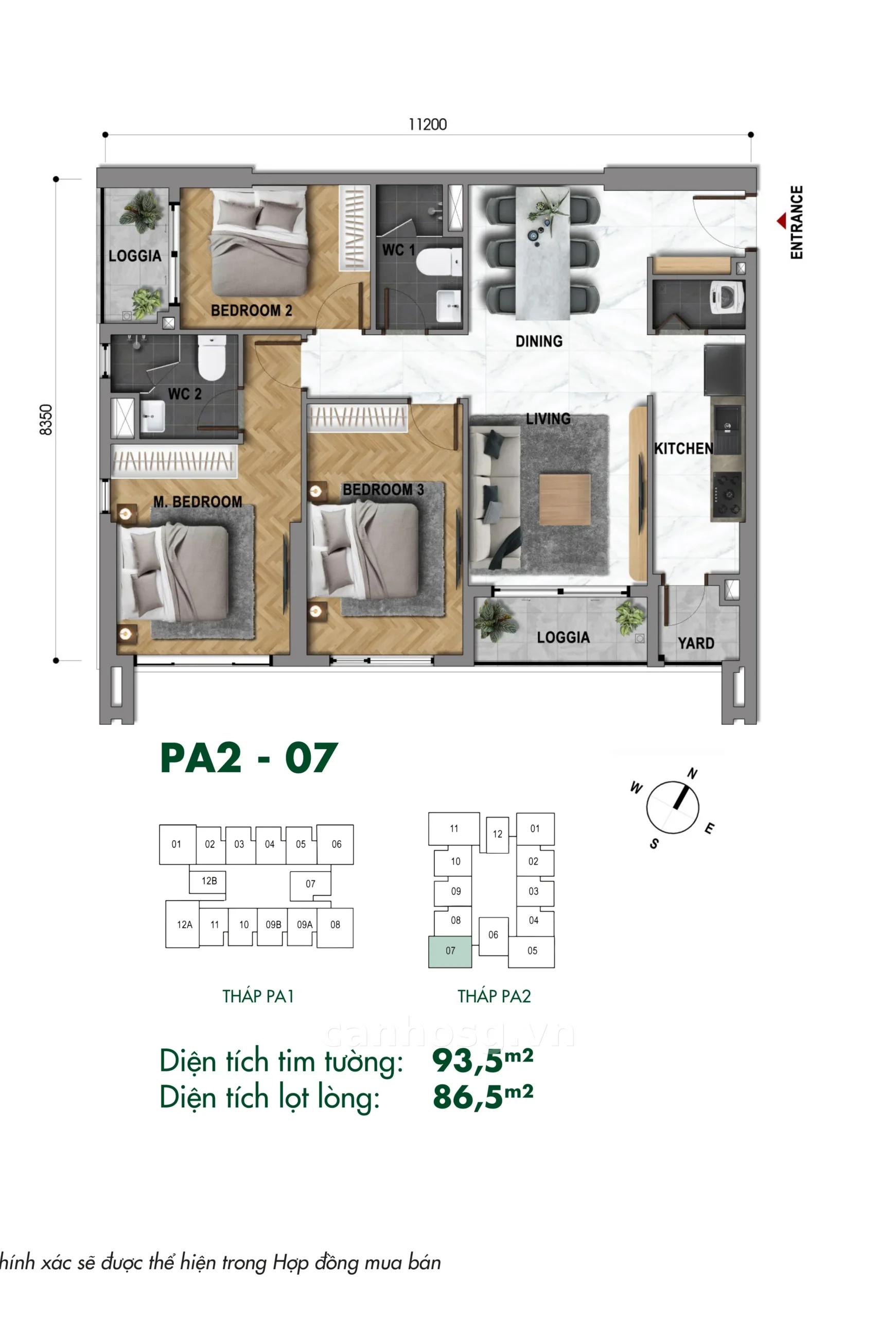 Layout căn hộ 2 phòng ngủ diện tích lớn The Park Avenue